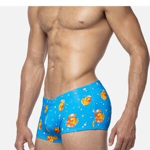Blue Swim Trunks with Duck Print